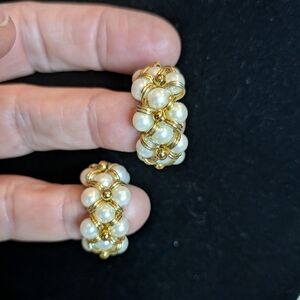 Gold and Pearl Hoop Earrings Pierced